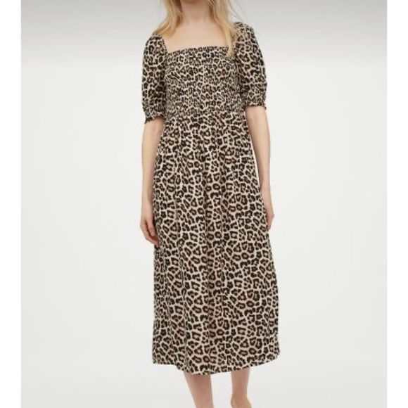 H&M Dresses Nwt Hm Leopard Print Puff Sleeve Midi Dress Poshmark